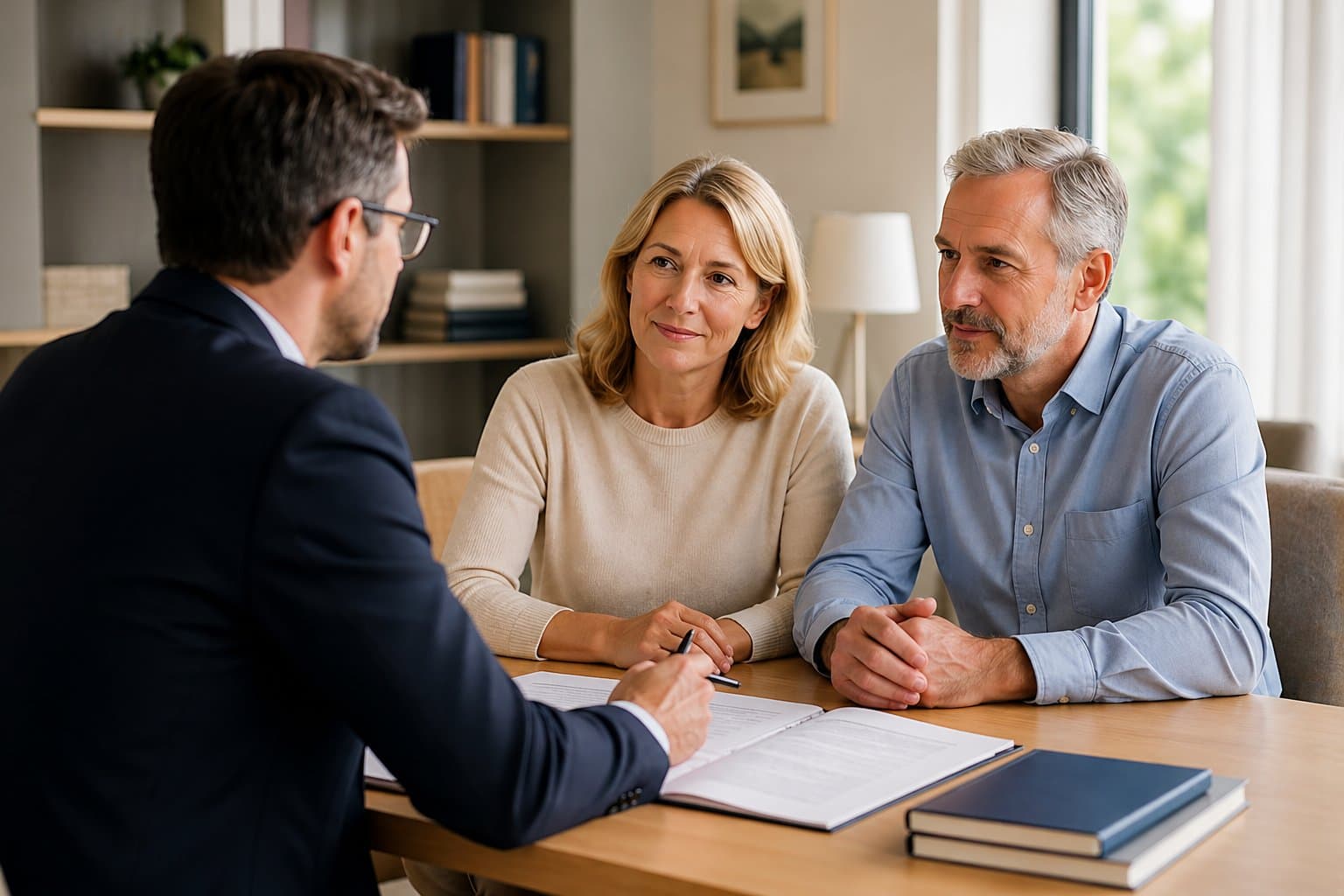 Rendez-vous de transmission patrimoniale — notaire et clients